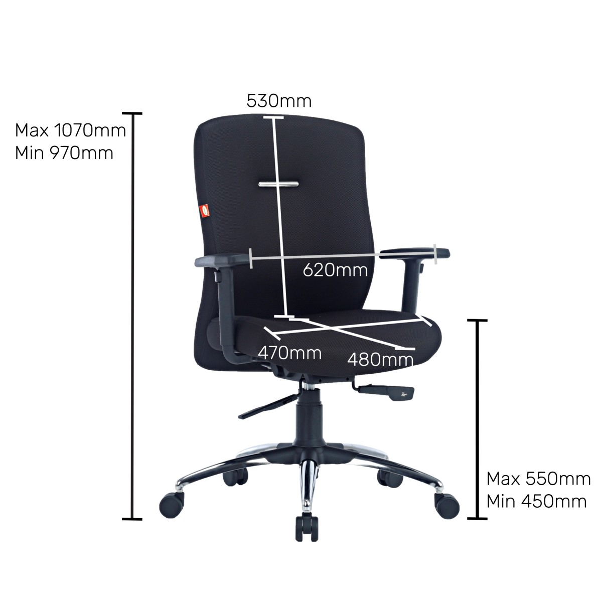 Durian MediumBack Premium Fabric Black 580 x 670 x 1070 mm Hot Pressed Plywood Office Chairs_4
