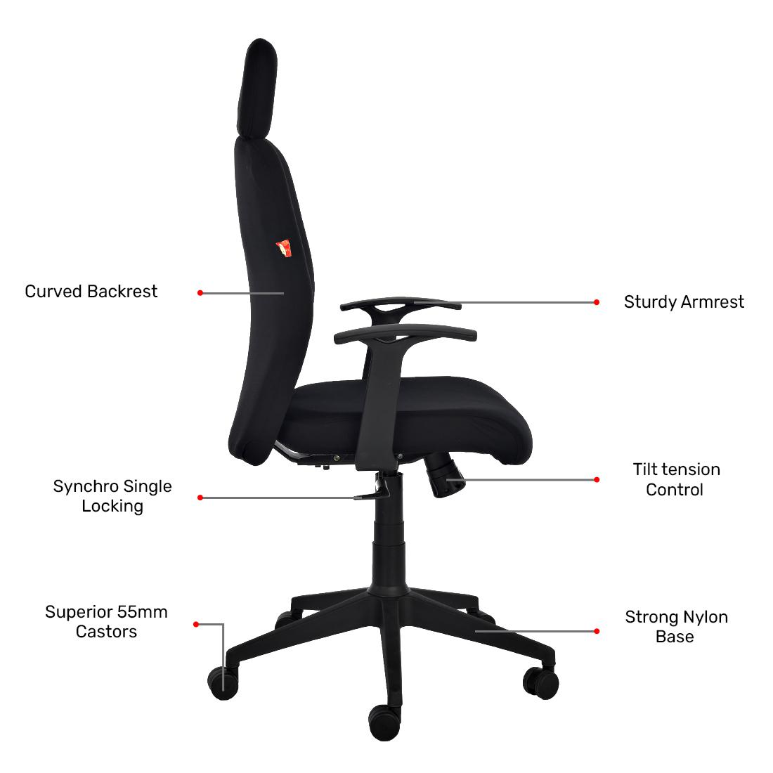 Durian HighBack Standard Fabric Chair Black 600 x 660 x 1275 mm Hot Pressed Plywood Office Chairs_3