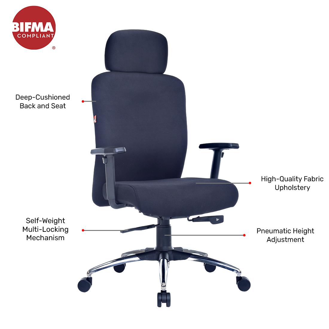 Durian HighBack Premium Fabric Chair Black 600 x 660 x 1240 mm Hot Pressed Plywood Office Chairs_2