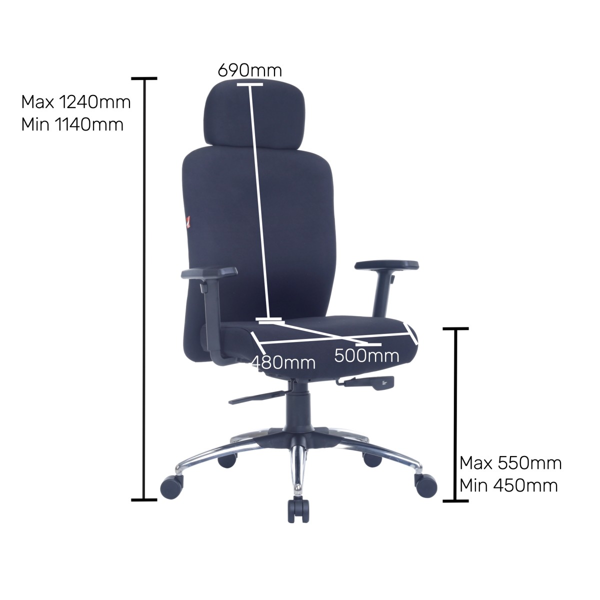 Durian HighBack Premium Fabric Chair Black 600 x 660 x 1240 mm Hot Pressed Plywood Office Chairs_4