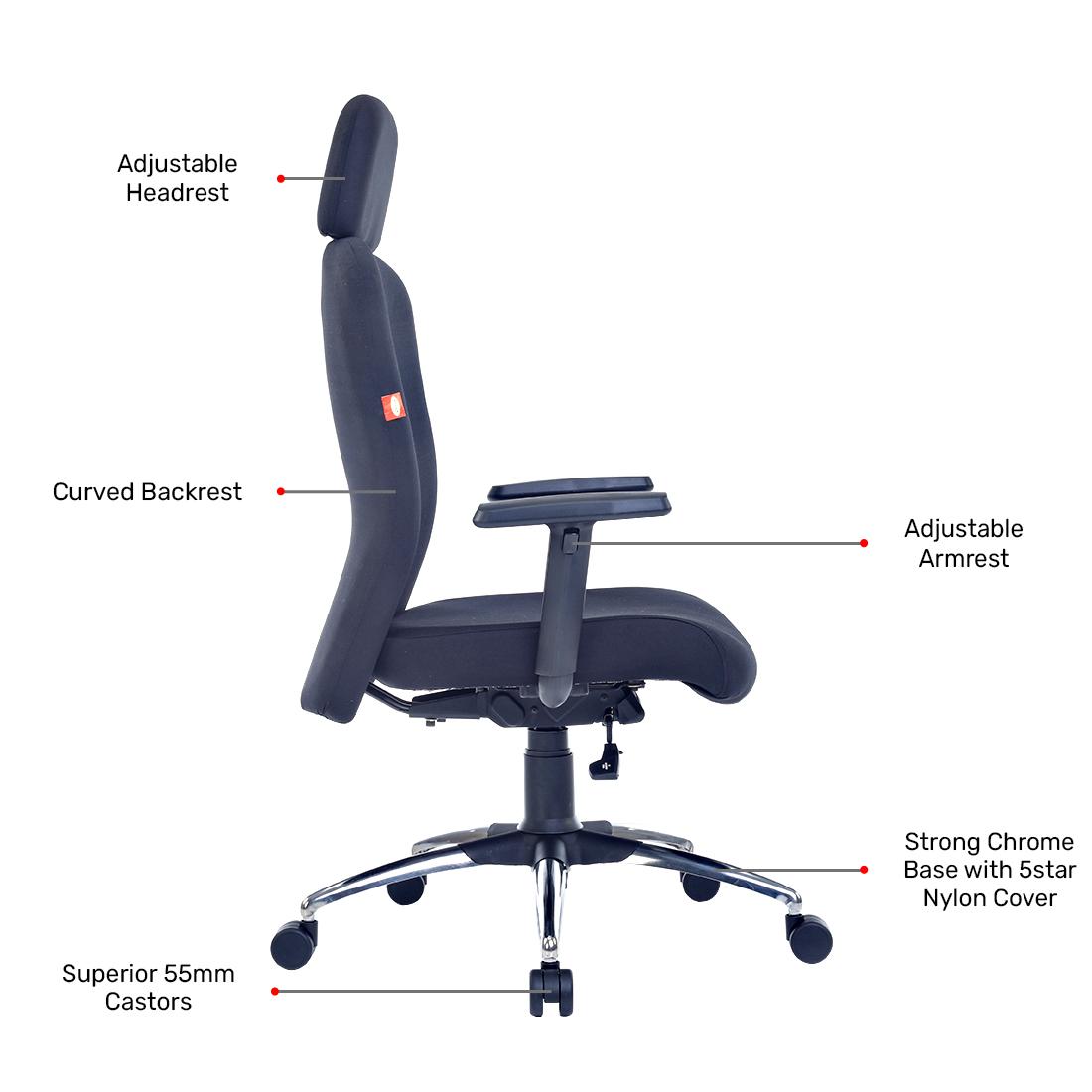 Durian MediumBack Premium Fabric Black 600 x 660 x 1050 mm Hot Pressed Plywood Office Chairs_3