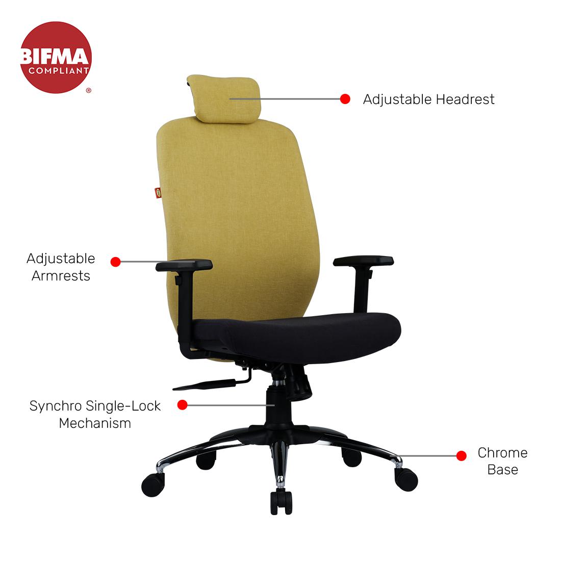 Durian HighBack Standard Chair Black and Yellow 625 x 700 x 1300 mm Hot Pressed Plywood Office Chairs_2