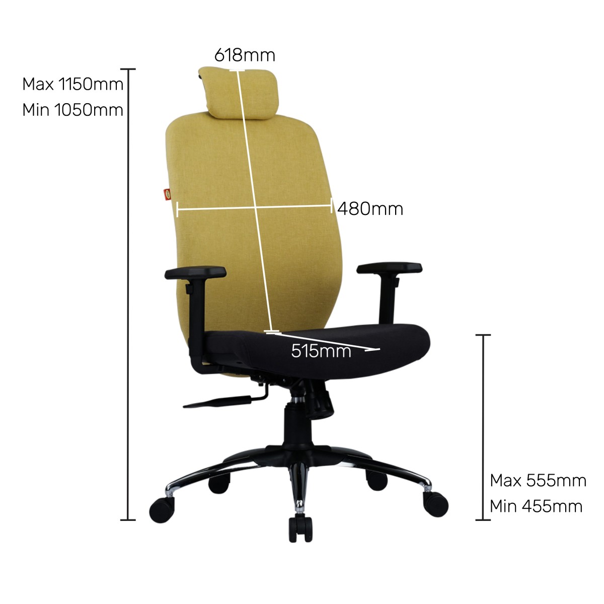 Durian HighBack Standard Chair Black and Yellow 625 x 700 x 1300 mm Hot Pressed Plywood Office Chairs_4