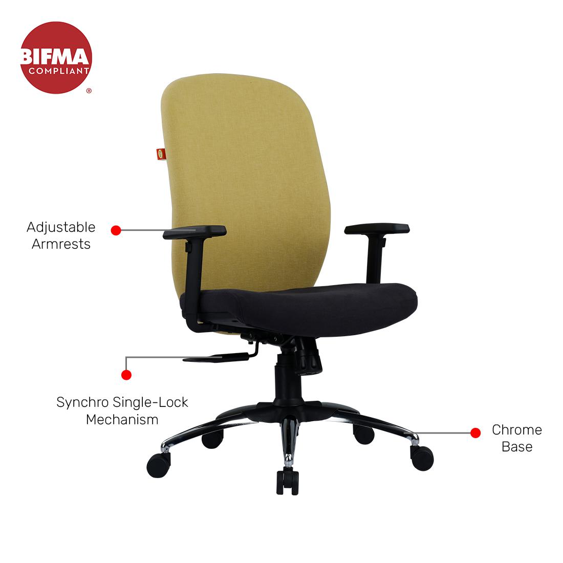 Durian MediumBack Standard Fabric Black and Yellow 625 x 685 x 1155 mm Hot Pressed Plywood Office Chairs_2