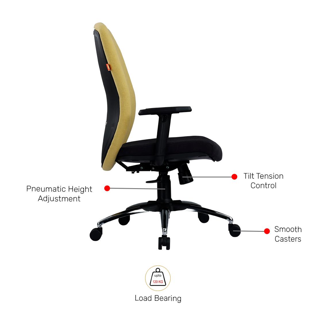 Durian MediumBack Standard Fabric Black and Yellow 625 x 685 x 1155 mm Hot Pressed Plywood Office Chairs_3