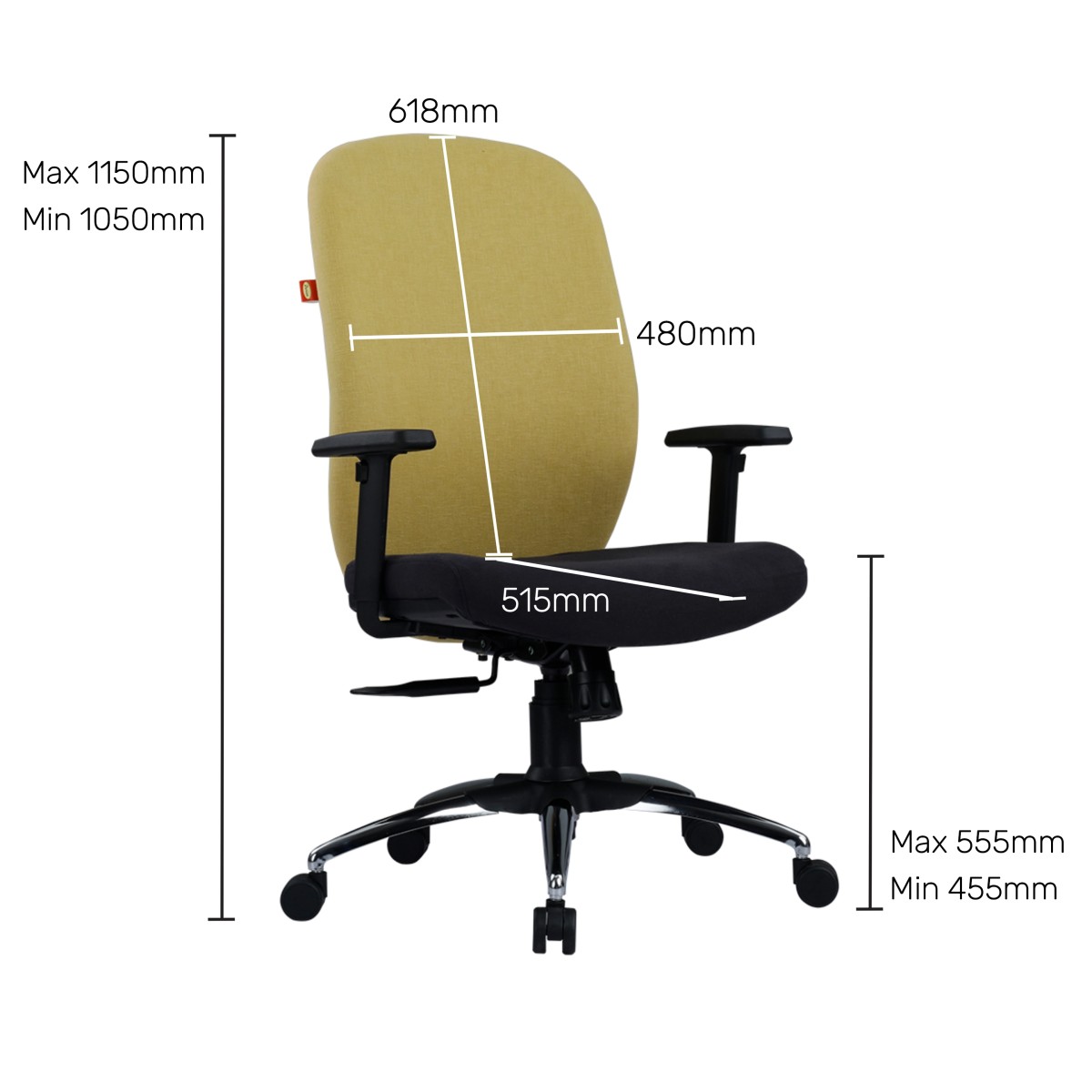 Durian MediumBack Standard Fabric Black and Yellow 625 x 685 x 1155 mm Hot Pressed Plywood Office Chairs_4