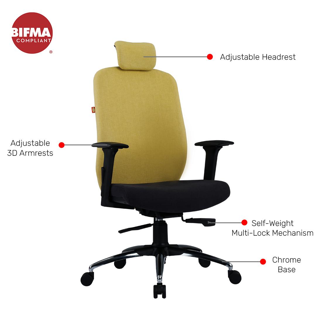 Durian HighBack Premium Fabric Chair Black and Yellow 620 x 695 x 1310 mm Hot Pressed Plywood Office Chairs_2