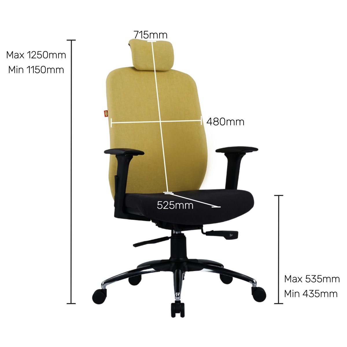 Durian HighBack Premium Fabric Chair Black and Yellow 620 x 695 x 1310 mm Hot Pressed Plywood Office Chairs_4