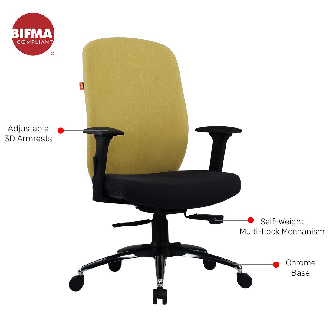 Durian MediumBack Premium Fabric Black and Yellow 620 x 680 x 1145 mm Hot Pressed Plywood Office Chairs_2