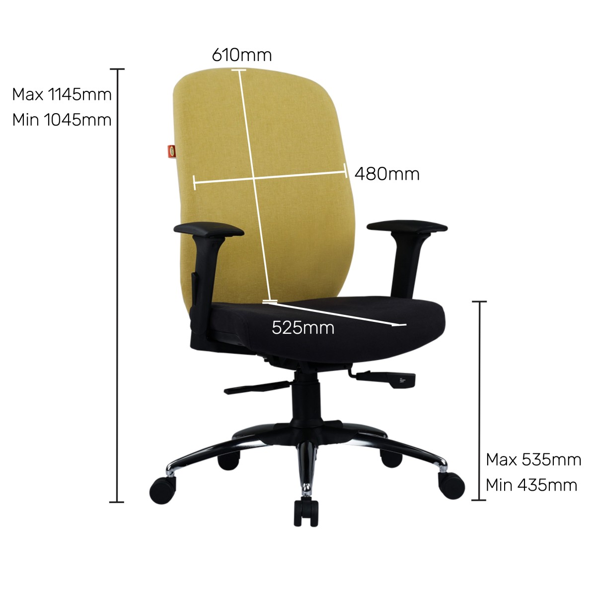 Durian MediumBack Premium Fabric Black and Yellow 620 x 680 x 1145 mm Hot Pressed Plywood Office Chairs_4