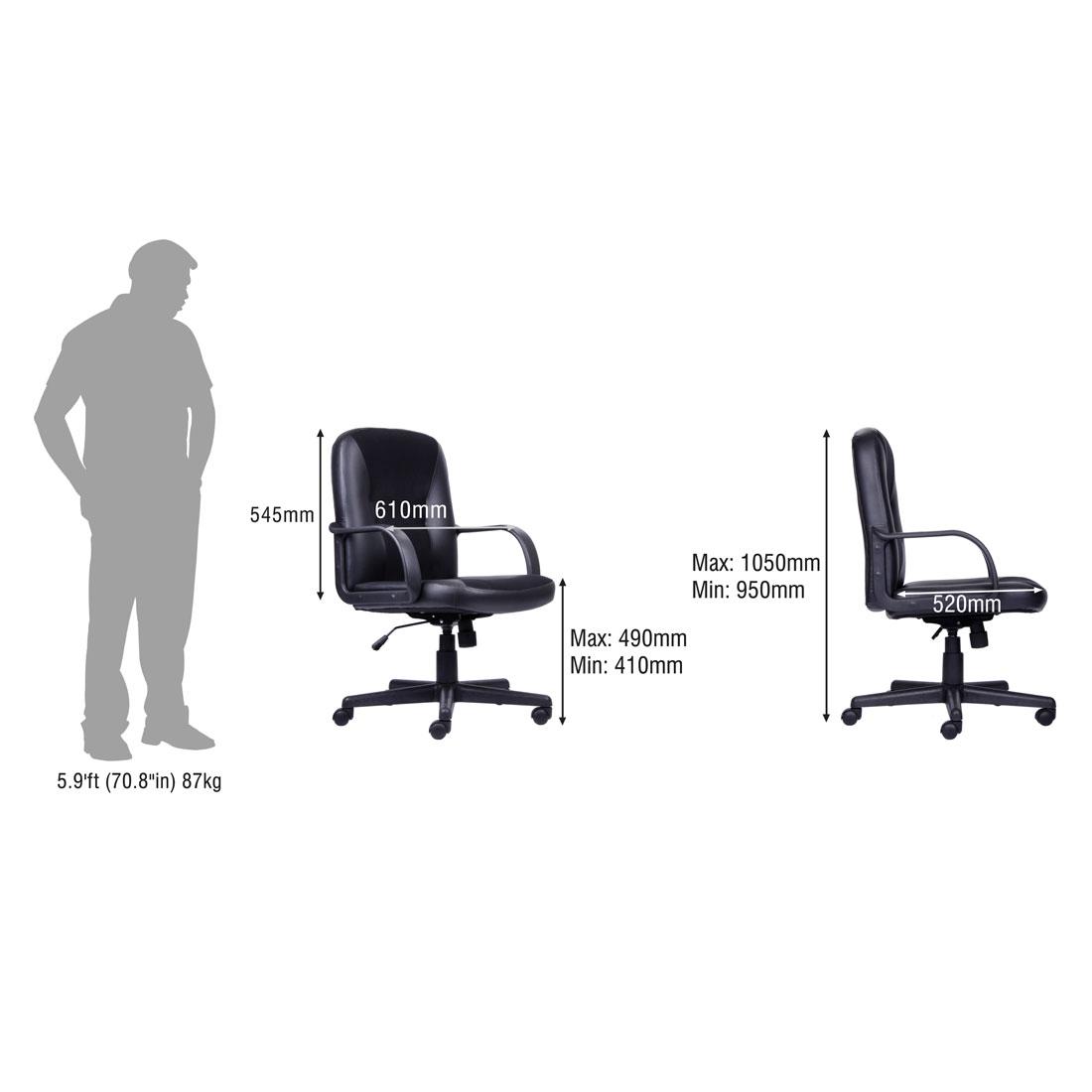 Durian MediumBack Leathrette Chair Black 610 x 520 x 1050 mm Hot Pressed Plywood Office Chairs_3