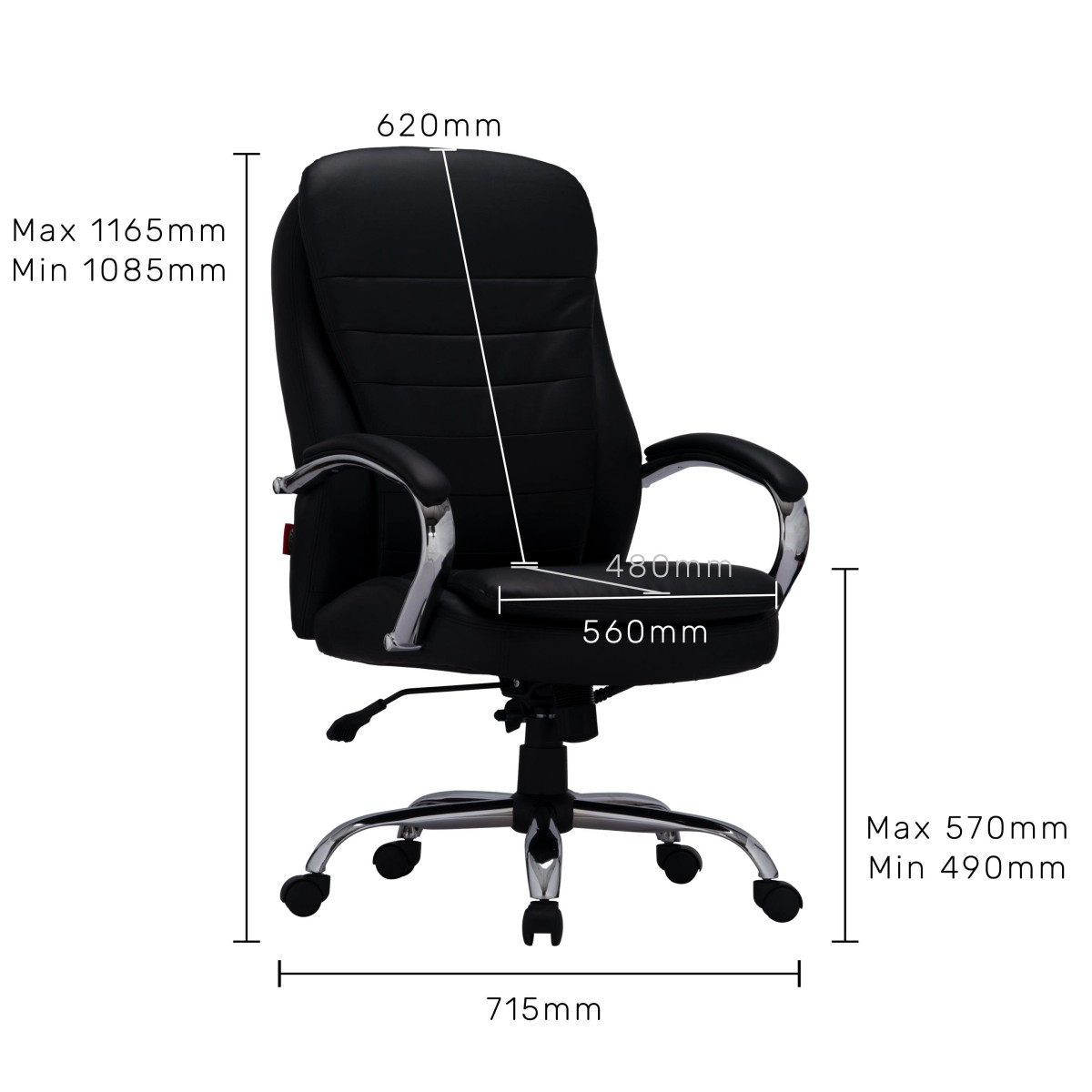 Durian High Back Leatherette Chair Black 640 x 715 x 1165 mm Hot Pressed Plywood Office Chairs_4
