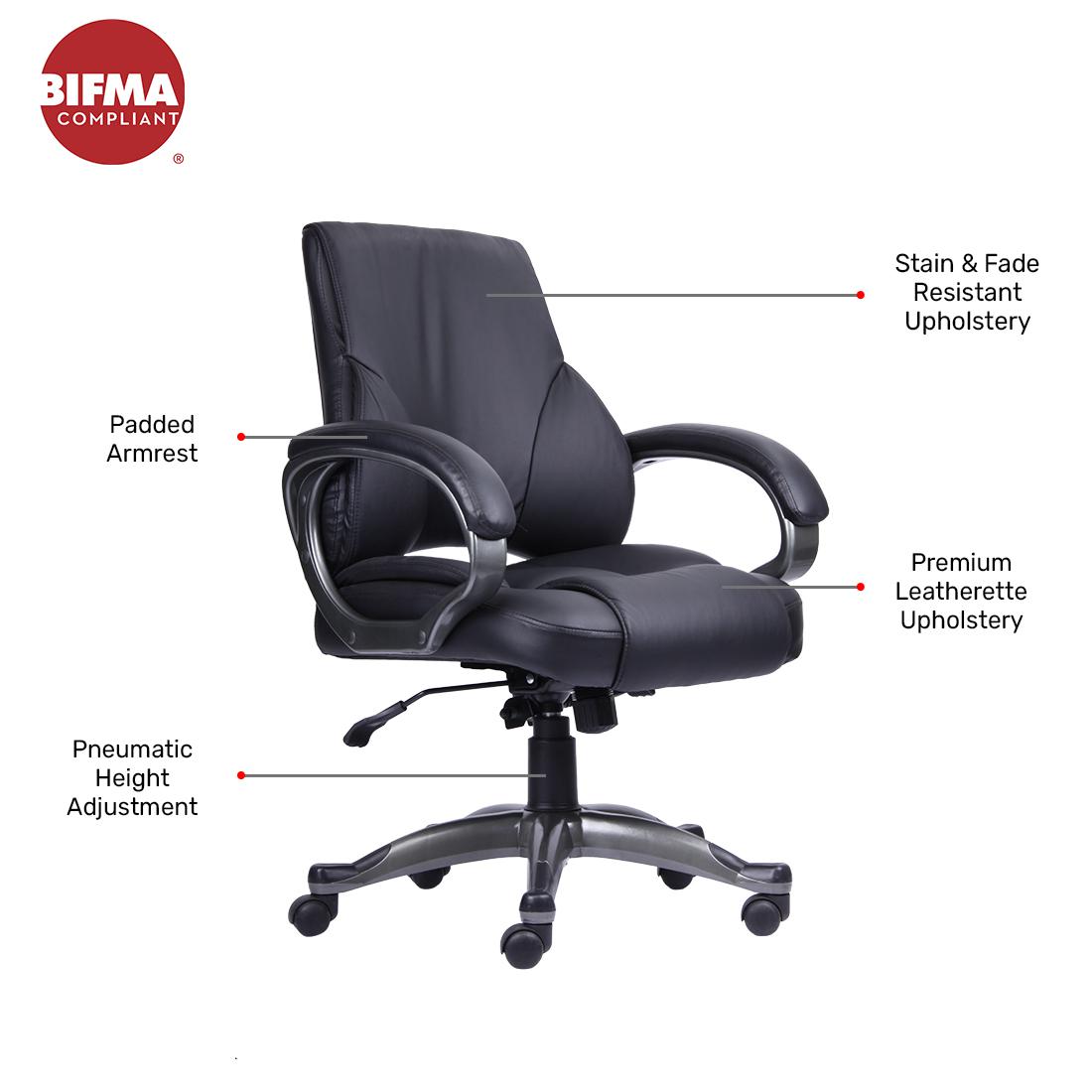 Durian Medium Back Leatherette Chair Black 700 x 550 x 1090 mm Hot Pressed Plywood Office Chairs_2