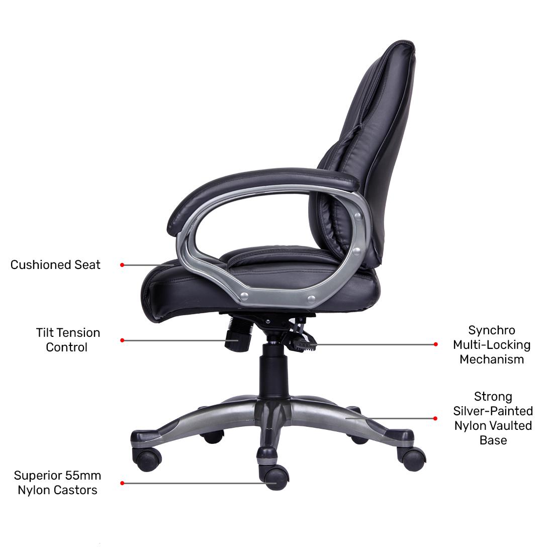 Durian Medium Back Leatherette Chair Black 700 x 550 x 1090 mm Hot Pressed Plywood Office Chairs_3