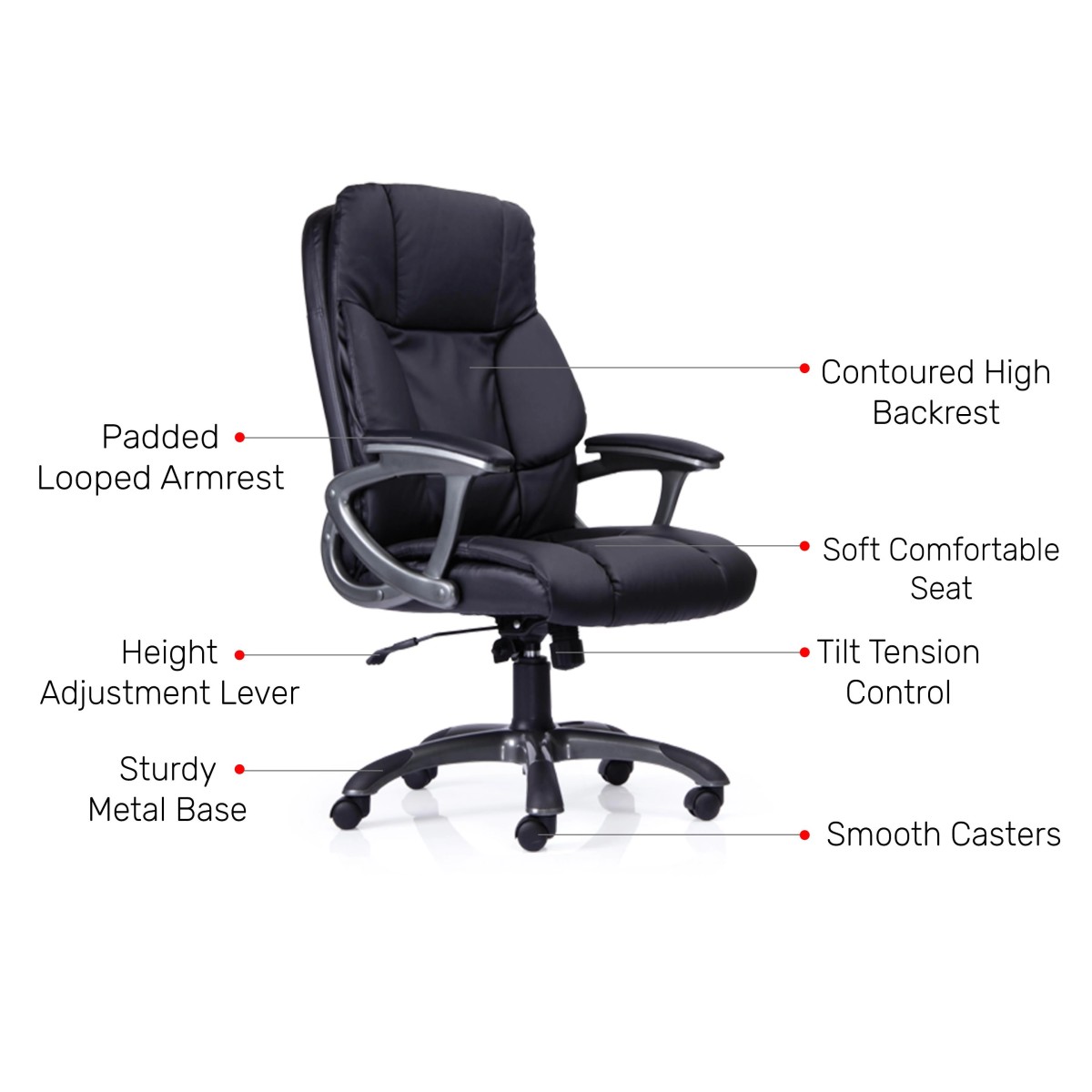 Durian High Back Leatherette Chair Black 700 x 540 x 1265 mm Hot Pressed Plywood Office Chairs_2