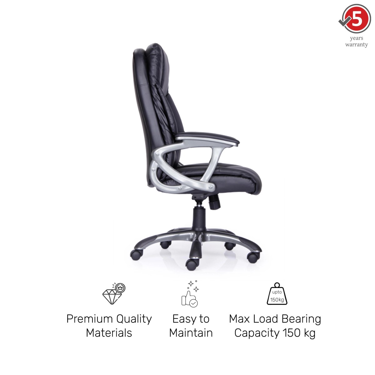 Durian High Back Leatherette Chair Black 700 x 540 x 1265 mm Hot Pressed Plywood Office Chairs_3