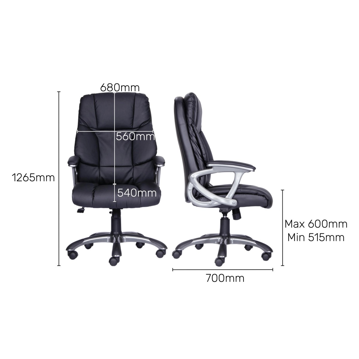 Durian High Back Leatherette Chair Black 700 x 540 x 1265 mm Hot Pressed Plywood Office Chairs_4