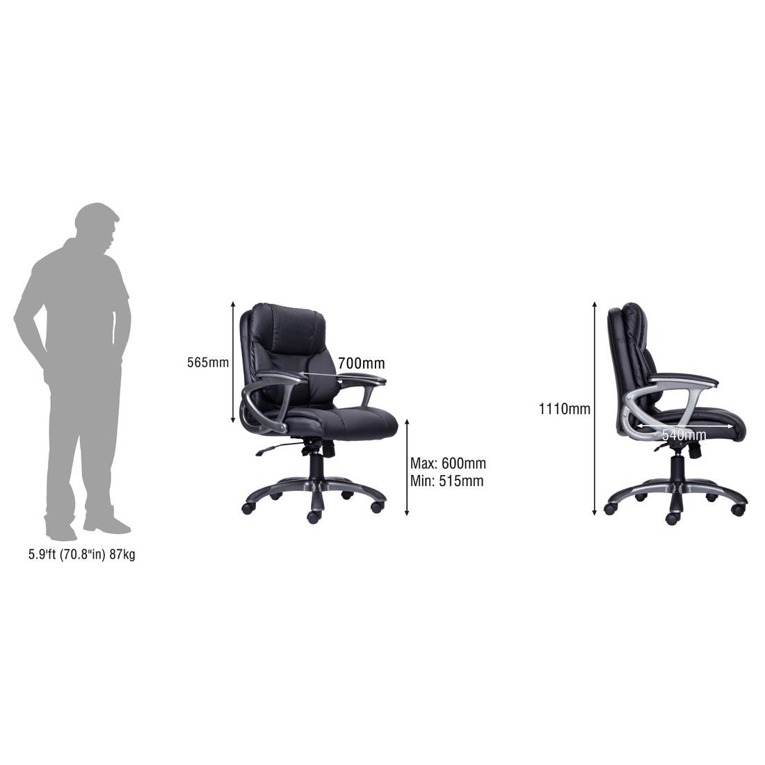 Durian Medium Back Leatherette Chair Black 700 x 540 x 1110 mm Hot Pressed Plywood Office Chairs_4