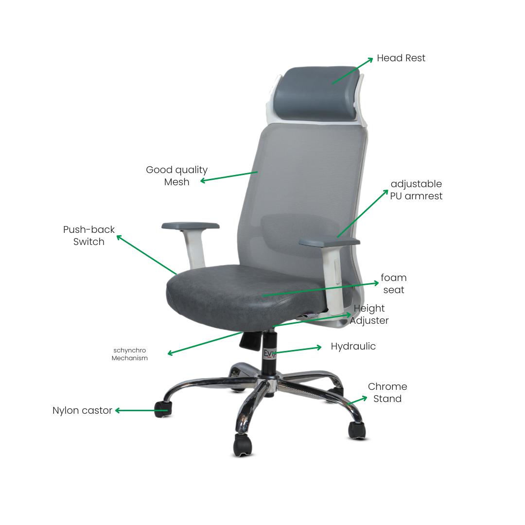 EVIAN Revolving Grey 1168 x 608 x 533 mm Mesh Office Chairs_2