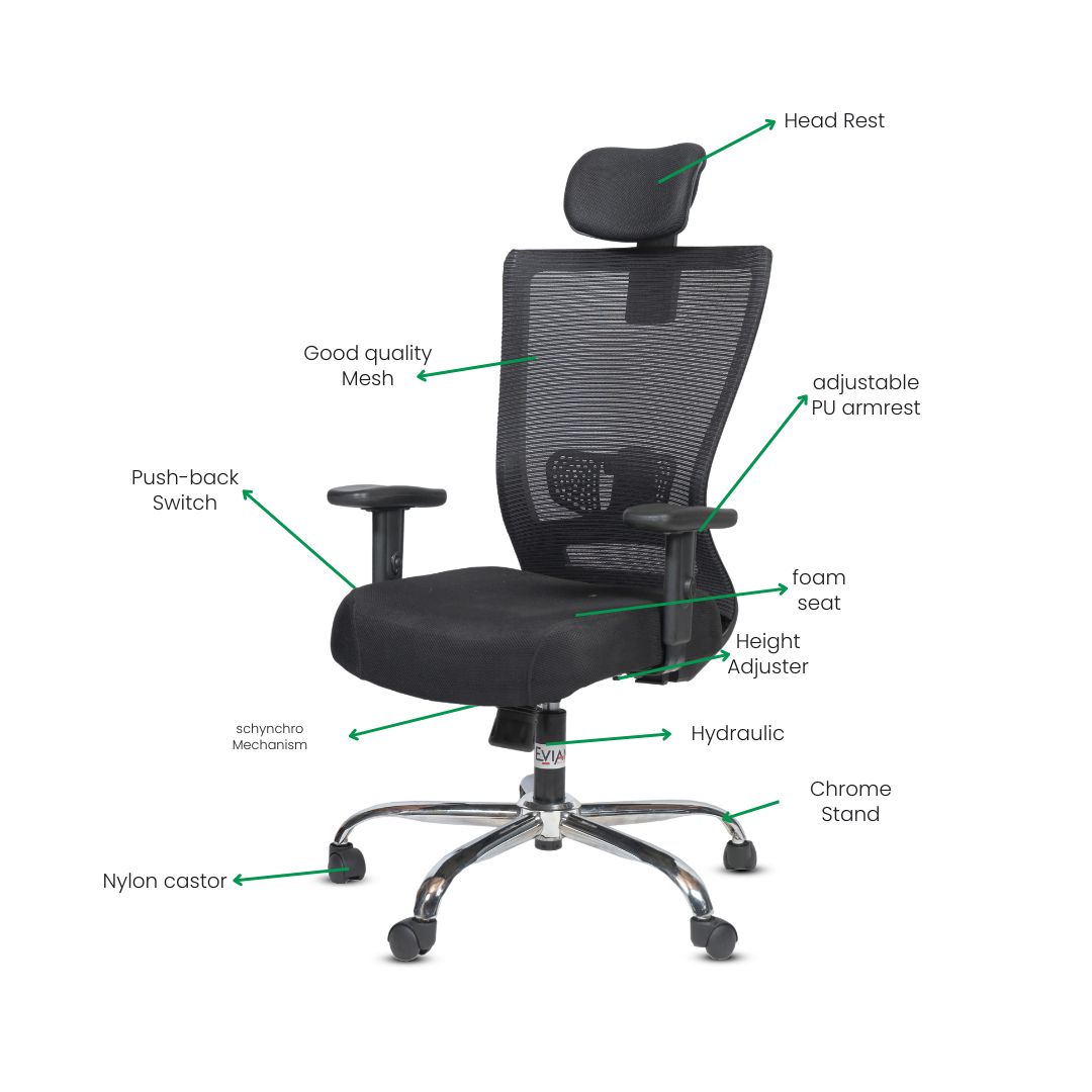 EVIAN Revolving Black 1219 x 609 x  533 mm Mesh Office Chairs_1