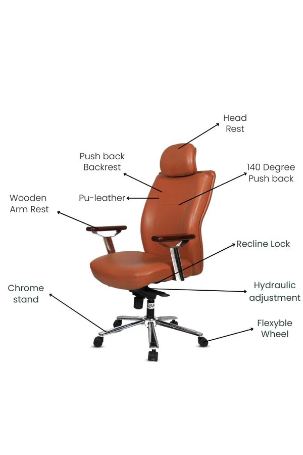 EVIAN Revolving Chair Brown 1244 x 685 X 533 mm Wooden Office Chairs_2