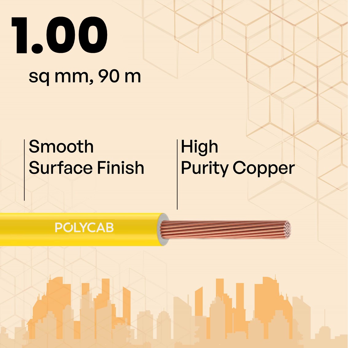 Polycab 1 sqmm MAXIMA+ HR FR LSH LF Electric Wire Yellow 90 m_2