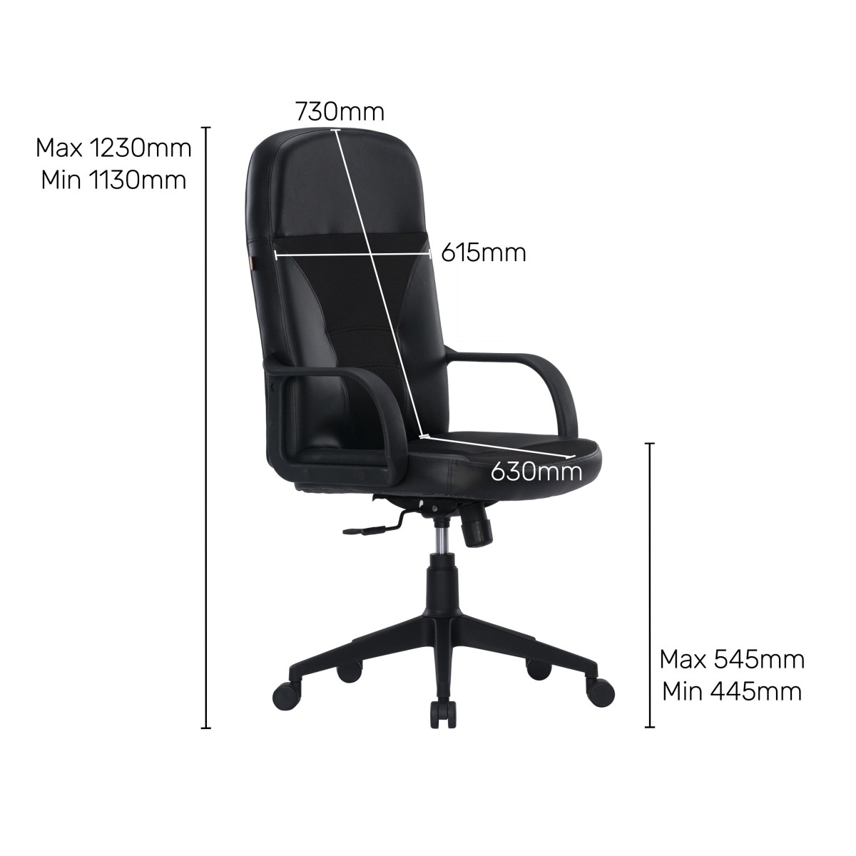 Durian HighBack Leatherette Chair Black 615 x 530 x 1230 mm Hot Pressed Plywood Office Chairs_4