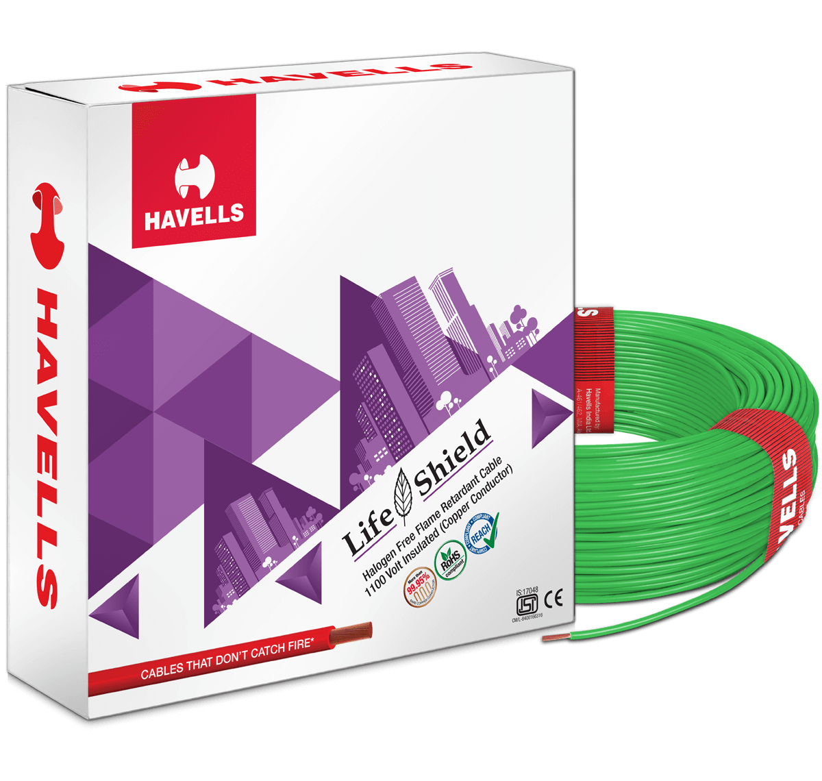 HAVELLS 2.5 sqmm Life Shield HFFR Electric Wire Green 90 m_0