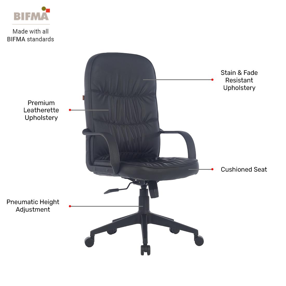Durian HighBack Leatherette Chair Black 660 x 520 x 1250 mm Hot Pressed Plywood Office Chairs_2