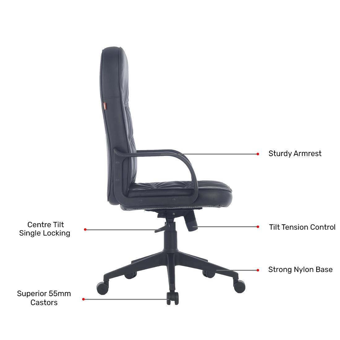 Durian HighBack Leatherette Chair Black 660 x 520 x 1250 mm Hot Pressed Plywood Office Chairs_3