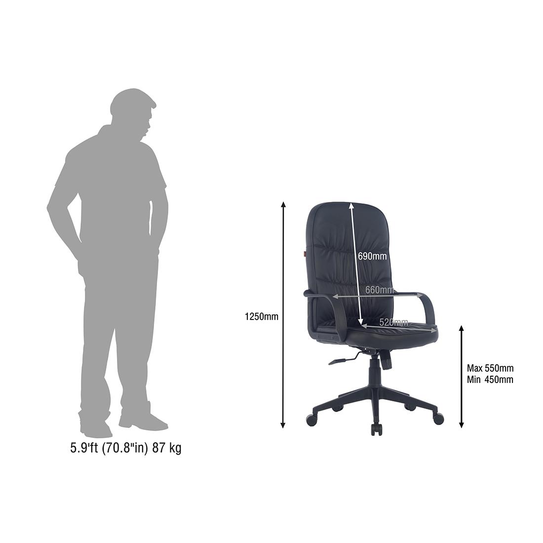 Durian HighBack Leatherette Chair Black 660 x 520 x 1250 mm Hot Pressed Plywood Office Chairs_4