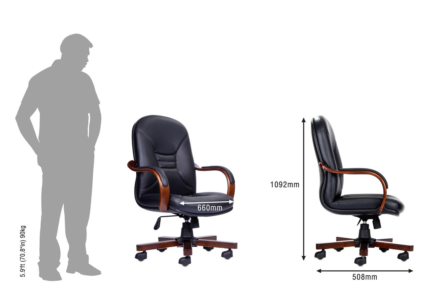 Durian Medium Back Leather Chair Black 660 x 508 x 1092 mm Hot Pressed Plywood Office Chairs_4