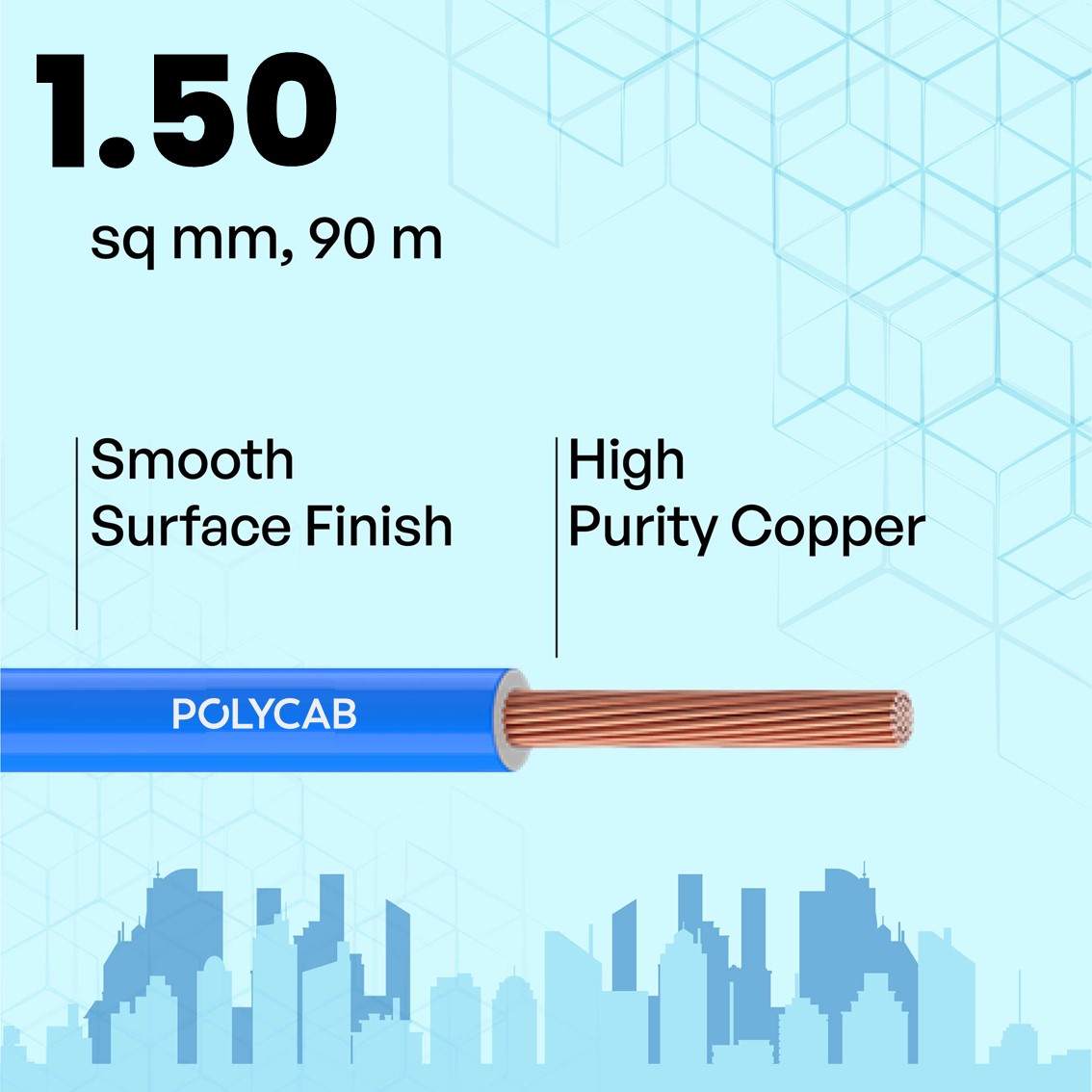 Polycab 1.5 sqmm MAXIMA+ HR FR LSH LF Electric Wire Blue 90 m_2