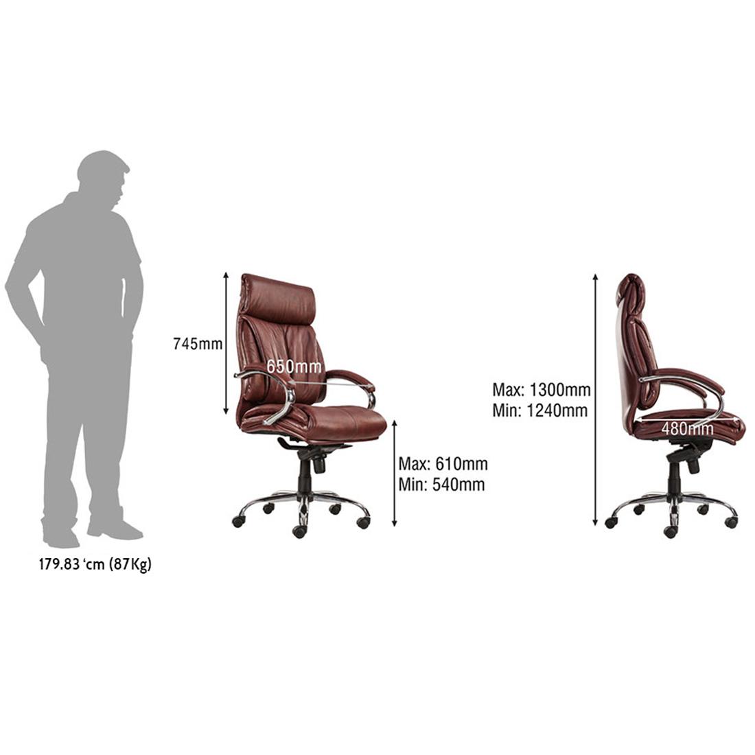 Durian High Back Leather Chair Red - Burgundy 650 x 480 x 1300 mm Hot Pressed Plywood Office Chairs_4