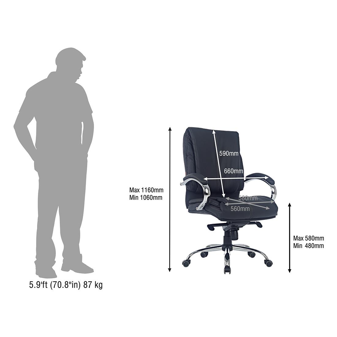 Durian Low Back Leatherette Chair Black 650 x 560 x 1150 mm Hot Pressed Plywood Office Chairs_4