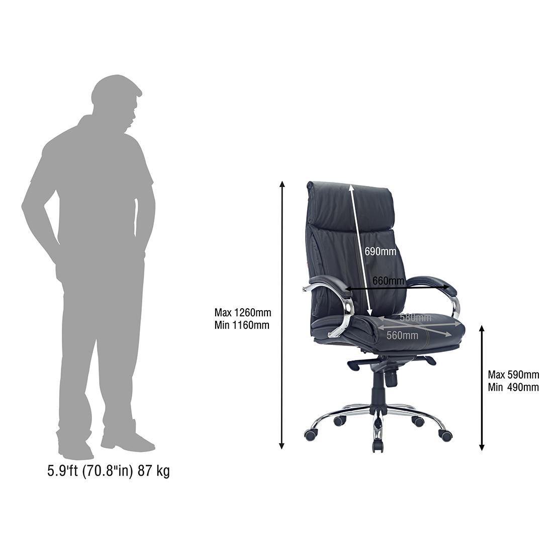 Durian High Back Leather Chair Black 650 x 620 x 1300 mm Hot Pressed Plywood Office Chairs_4