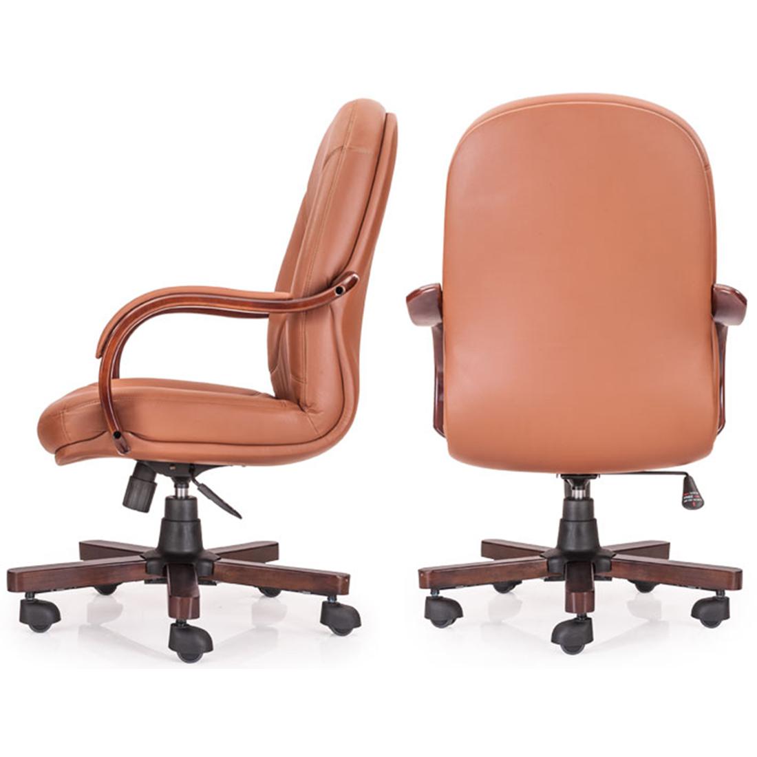Durian Medium Back Leather Chair Brown 660 x 508 x 1092 mm Hot Pressed Plywood Office Chairs_3