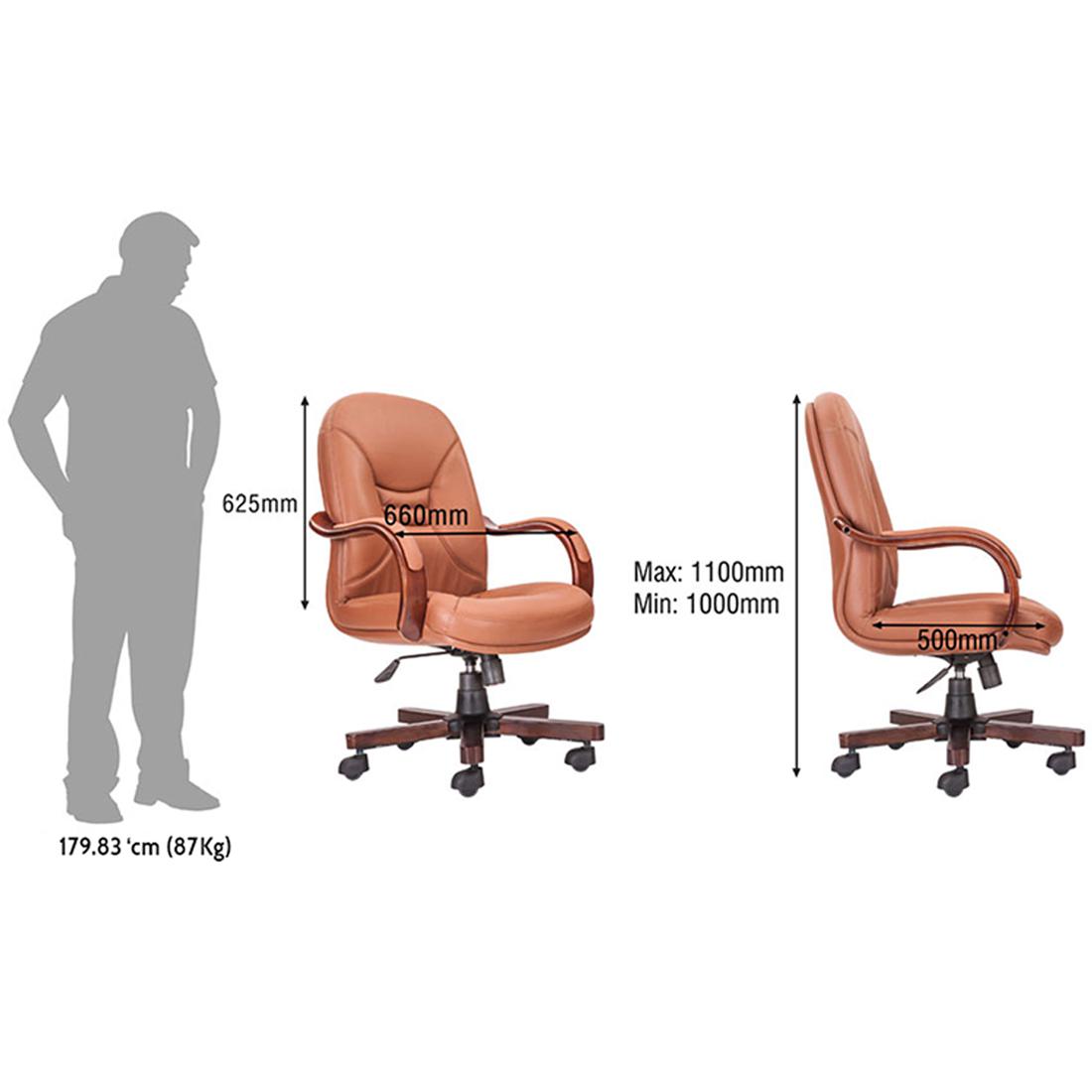 Durian Medium Back Leather Chair Brown 660 x 508 x 1092 mm Hot Pressed Plywood Office Chairs_4