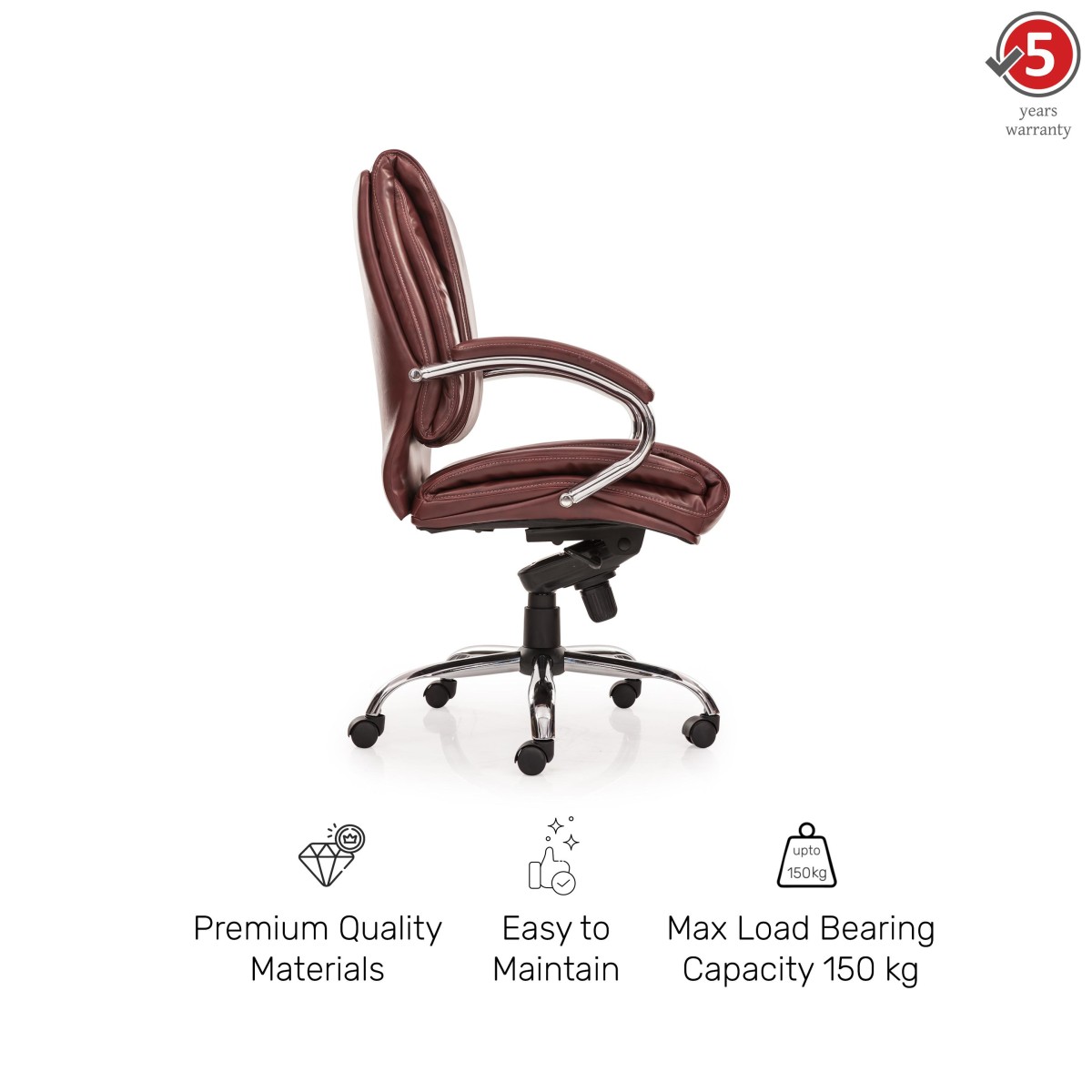 Durian Low Back Leatherette Chair Red - Burgundy 650 x 510 x 1150 mm Hot Pressed Plywood Office Chairs_3