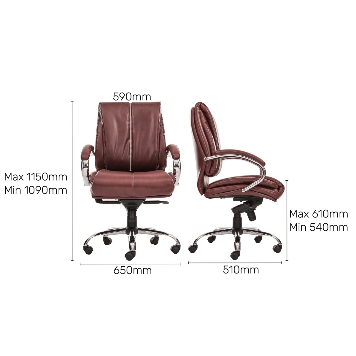 Durian Low Back Leatherette Chair Red - Burgundy 650 x 510 x 1150 mm Hot Pressed Plywood Office Chairs_4