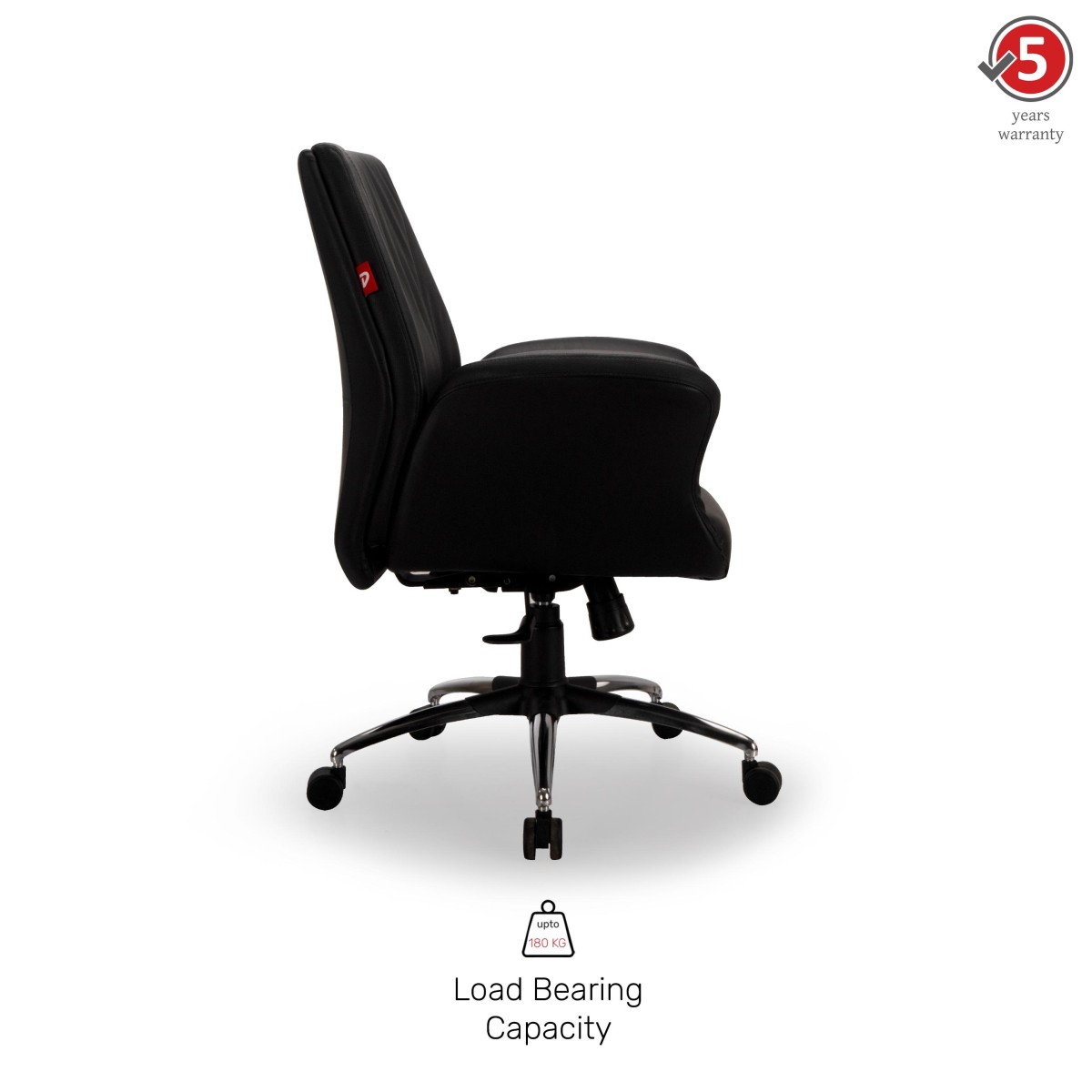 Durian Leather Medium Back Chair Black 760 x 750 x 1115 mm Hot Pressed Plywood Office Chairs_2