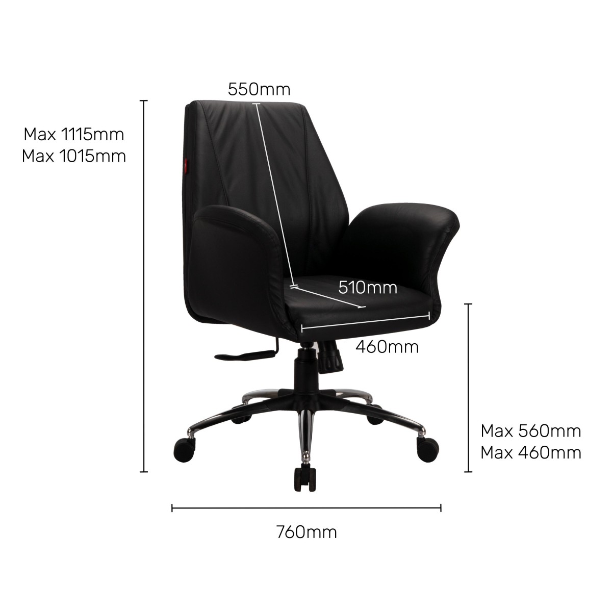 Durian Leather Medium Back Chair Black 760 x 750 x 1115 mm Hot Pressed Plywood Office Chairs_4