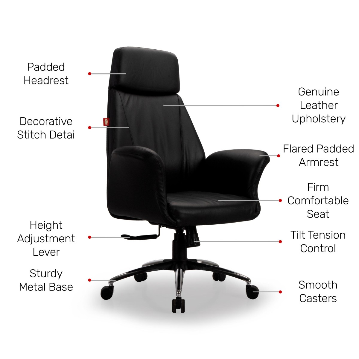 Durian Leather High Back Chair Black 760 x 750 x 1315 mm Hot Pressed Plywood Office Chairs_3