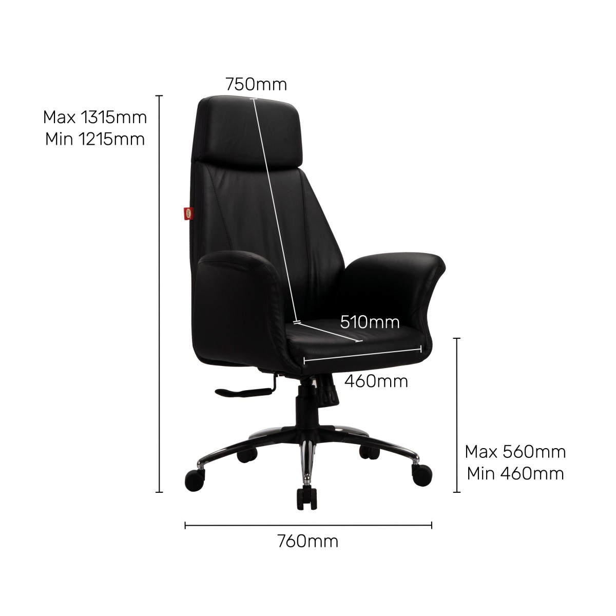 Durian Leather High Back Chair Black 760 x 750 x 1315 mm Hot Pressed Plywood Office Chairs_4