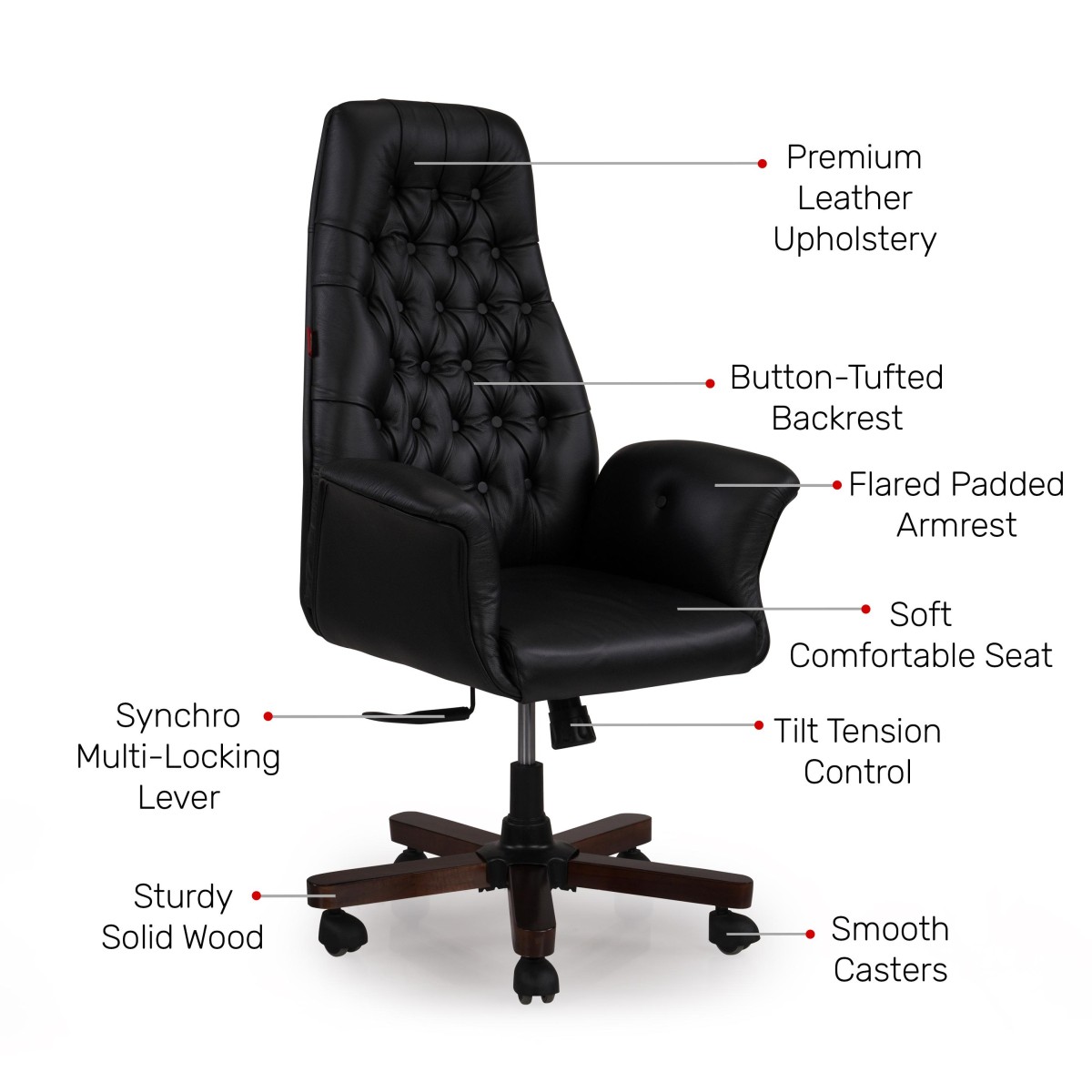 Durian High Back Leather Chair Black 760 x 670 x 1330 mm Hot Pressed Plywood Office Chairs_3