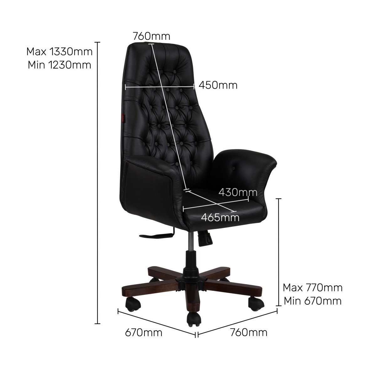 Durian High Back Leather Chair Black 760 x 670 x 1330 mm Hot Pressed Plywood Office Chairs_4