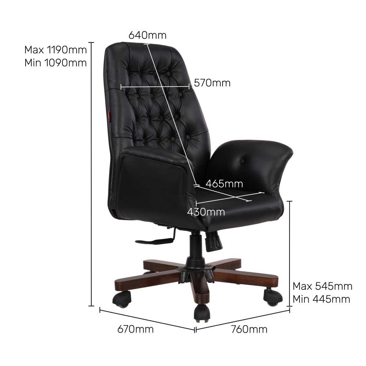 Durian Medium Back Leather Chair Black 760 x 670 x 1190 mm Hot Pressed Plywood Office Chairs_4