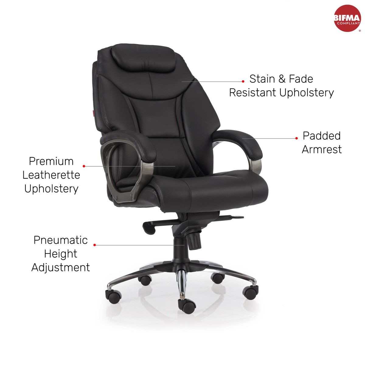 Durian Premium Leatherette Chair Black 660 x 500 x 1265 mm Hot Pressed Plywood Office Chairs_2
