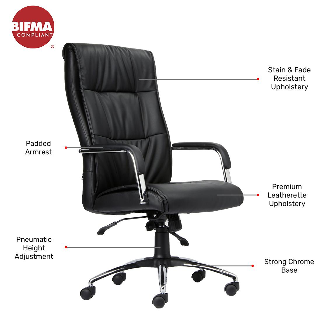 Durian High Back Leatherette Chair Black 590 x 505 x 1280 mm Hot Pressed Plywood Office Chairs_2