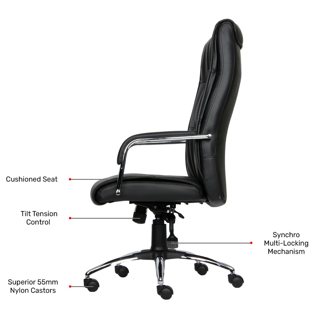 Durian High Back Leatherette Chair Black 590 x 505 x 1280 mm Hot Pressed Plywood Office Chairs_3